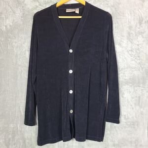 Private Edition by Chicos Black Acetate Slinky Stretchy Cardigan Top Size 1 MED